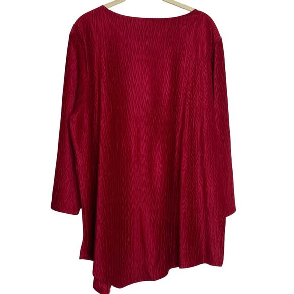 Allison Daley Woman Red Textured Tunic Top 3X Asymmetric Stretch Holiday Top - Picture 4 of 9